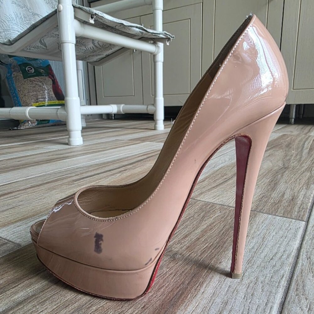 Christian Louboutin Lady Peep 150  Nude Patent Leather Eur. 38.5